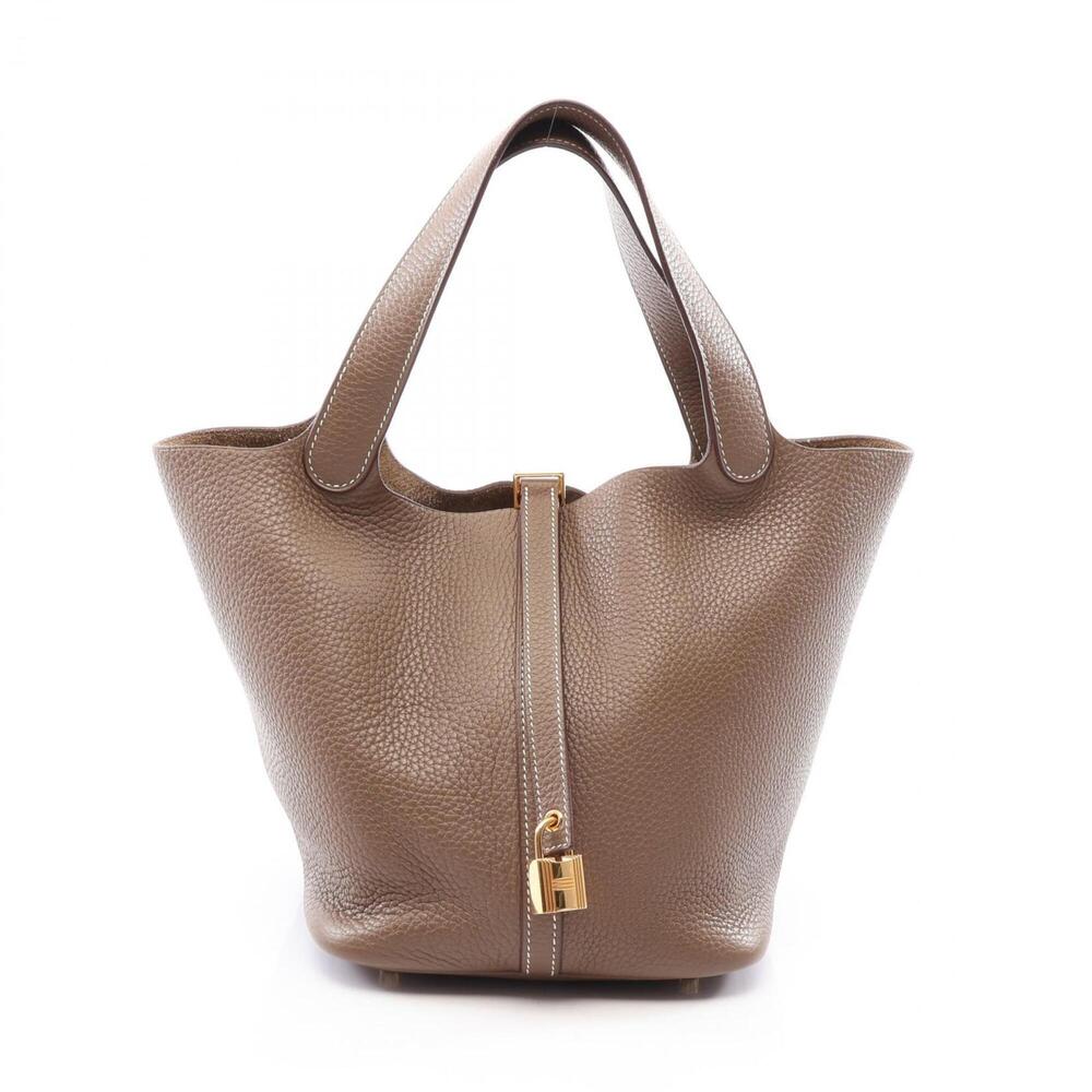 Hermes Picotin Lock MM Handbag, Leather, Taurillon Clemence Women's, Gray